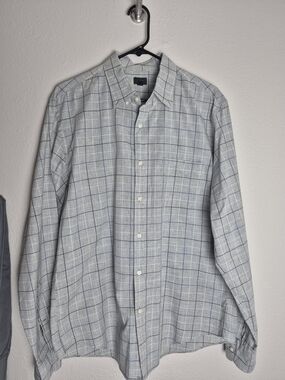 J. Crew Light Gray Plaid Button-Down with Blue Windowpane. Size Lg
